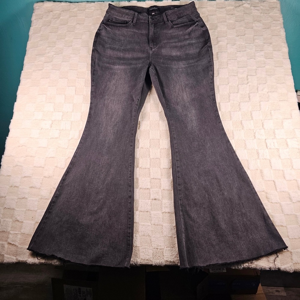 Judy Blue Super Flare Jeans Gray Frayed Raw Hem High Rise 18W